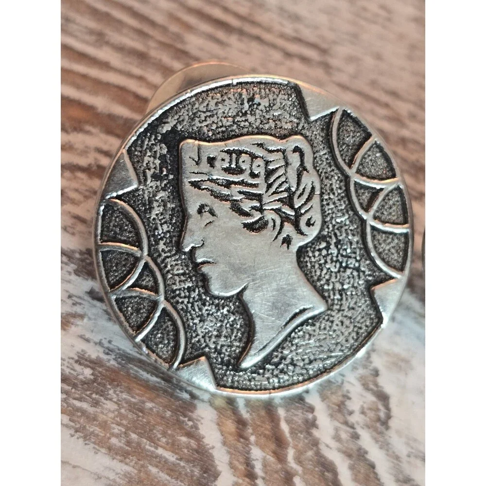 Vintage Roman Coin Style Cufflinks Silver Tone Men's Jewelry #386
